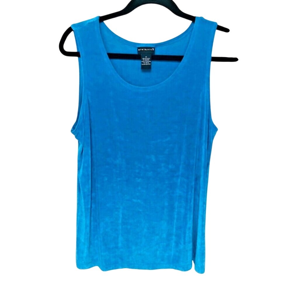 CITIKNITS Teal Blue Slinky Knit Tank Top Travel Layering Beach Coastal Womens M